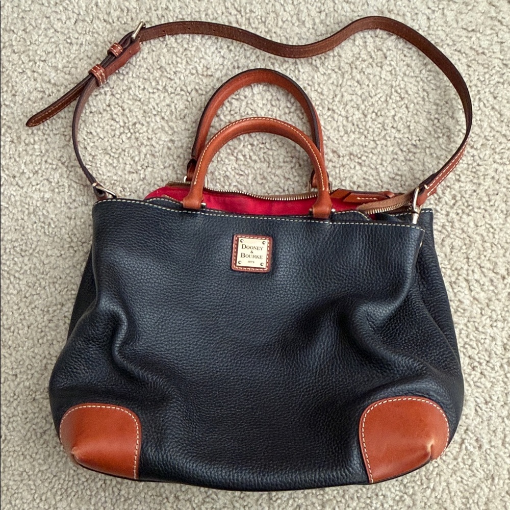 Dooney & Bourke Pebble Grain Brenna Satchel Handbag Black and Brown Crossbody